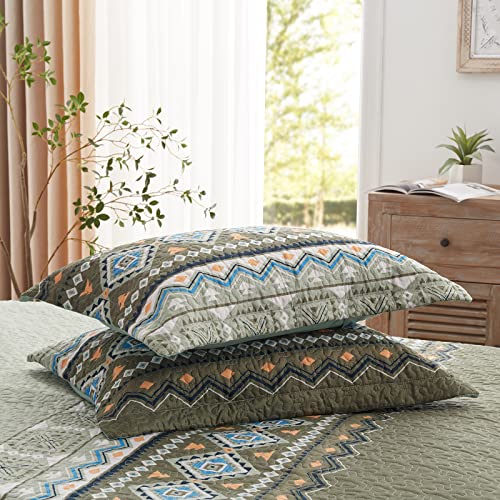 Leaonme Quilt Set Full/Queen Size 3 Piece Bedspread Coverlet Lightweight Comforter Microfiber Bedding Set For All Season Oversized 90X98 Inch Bed Cover Bohemian Olive Green(1 Quilt,2 Pillow Shams) #TOP6