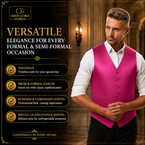 Image of Oliver George 4pc Men's Solid Formal Suit Waistcoat Tuxedo Dress Vest Necktie Bowtie Handkerchief Set for Suit or Tuxedo