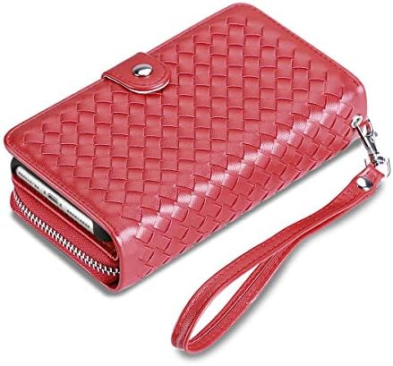 Vofolen Case for iPhone 8 Plus 7 Plus 6s Plus 6 Plus Detachable Zipper Wallet PU Plait Leather Card Holder Slot Protective Slim Shell Magnetic Folio Flip Cover for iPhone 6+ 6s+ 7+ 8+ (Red)