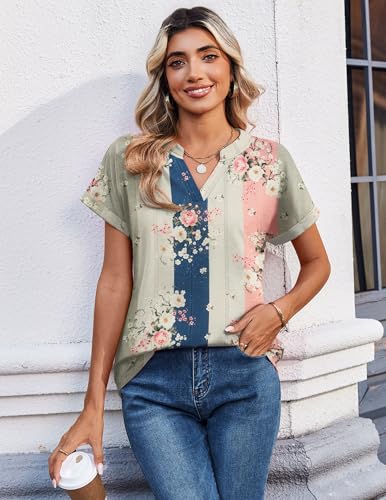 Image of Zeagoo Womens Tops Short Sleeve Summer V Neck Shirts Work Blouses Business Outfits Fashion Clothing