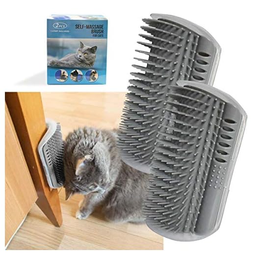 2 Pack Softer Self Groomer with Catnip Wall Corner Massage Comb Scratcher Grooming Brush Tool for Long & Short Fur Kitten Cats Dogs (Gray)
