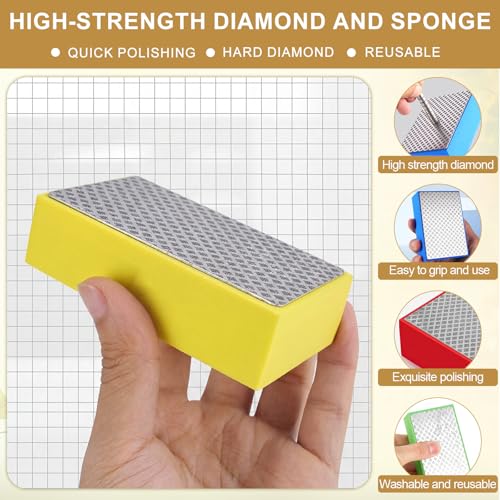 Eulihent 4 Stück Diamant Handpolierpads, Diamant Schleifpad, Fliesen Schleifblöcke Polierpads, Glas-Schleifpads für Granit, Marmor, Keramik | Körnung 60# 100# 200# 400#
