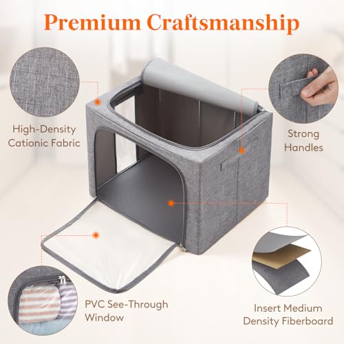 Image of Lifewit Clothes Storage Bins with Metal Frame, Stackable Storage Box, Foldable Clothing Storage Bins with Lids, 75L Storage Bags Fabric Box Organizer with Clear Window& Zippers& Sturdy Handles 4 Pack