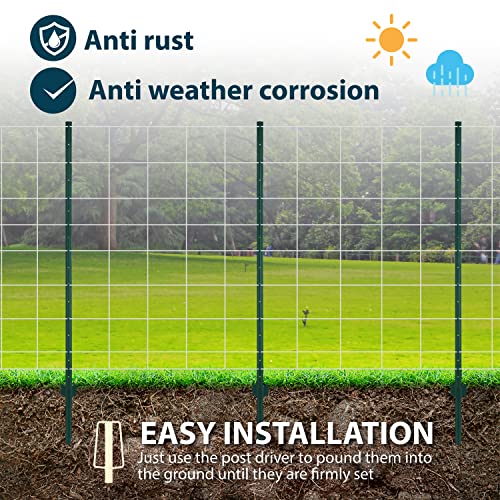 (3-4-5-6-7 Feet) Tanivo Heavy Duty Fence Post With Spike Bottom Design (Pack 10) Includes Zip Ties & Post Clips, Sturdy/Weatherproof/Eassy To Install U-Shaped Metal Fence Post For Holding Garden Fence #TOP3