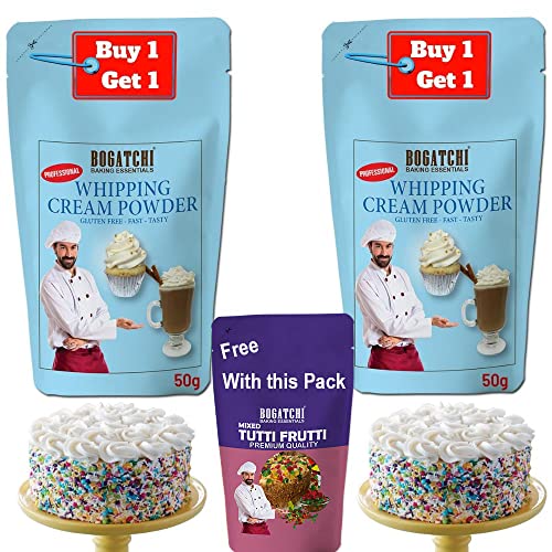 Image of BOGATCHI Whipping cream for cake, Whipping Cream Powder, Whipped Cream, Premium Whipping cream Powder, Rich Whipping cream|FREE One Extra Whipping Cream Powder(50g)+ Tutty Fruity (50g)