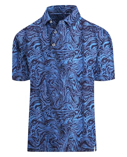 Hodaweisolp Polo de golf à manches courtes pour homme avec imprimé Dry Fit évacuant l'humidité, Z12 Lignes bleues, Taille M