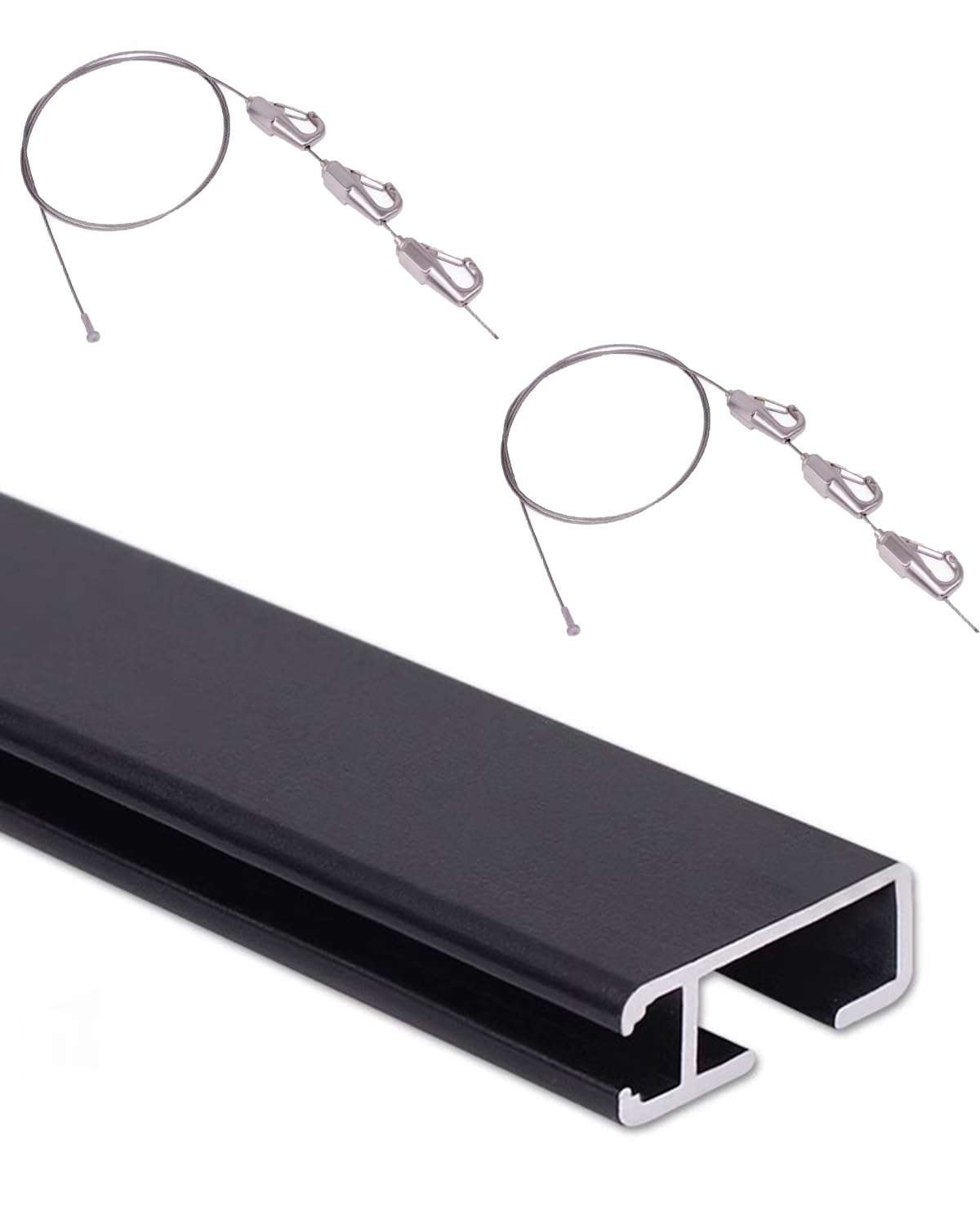 Colgar Cuadros Sistema de Suspensión de Arte para Museos con Seis Ganchos, Kit de Suspensión de Arte con Riel para Galerías, para Paredes de Yeso Decorativas, Exhibición de Fotos(Black,6.5'/2m Cable)