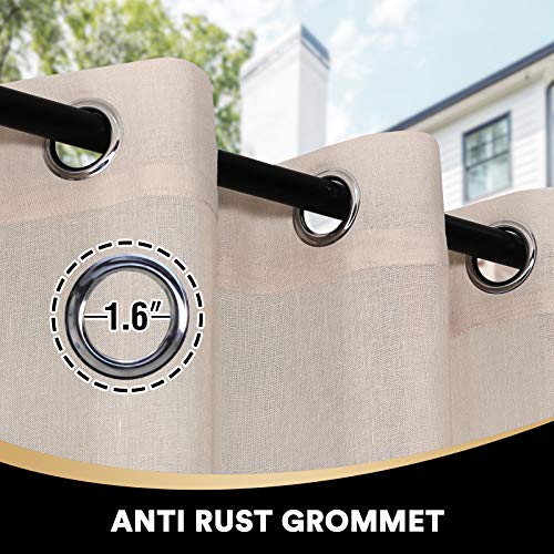 Outdoor Linen Sheer Curtains For Patio Waterproof - Grommet Outside Divider Privacy Added Light Filtering Porch Decor With Detachable Self-Stick For Gazebo/Cabana, 1 Panel, W52 X L95, Natural #TOP2
