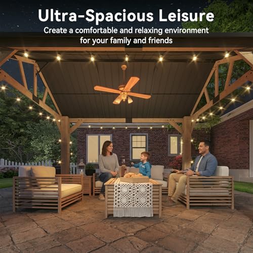 Image of Aoxun 10' x 12' Outdoor Wood Gazebo, Hardtop Gazebo Permanent Wooden Pavilion with Gable Galvanized Steel Roof for Patio, Garden, Backyard, Natural
