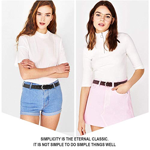 Whippy Women Genuine Leather Belt For Pants Dress Jeans Waist Belt With Brushed Alloy Buckle (Suit Pants Size 22-26 Inches,Black Strap And Silvery Buckle) #TOP1