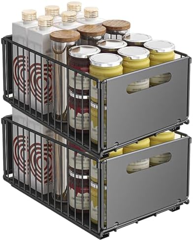 Soft Close Wire Basket Pull Out Shelf Organizer for Kitchen & Bathroom, Stackable Multi-Purpose Storage Solution, Versatile Black Design for Easy Organization