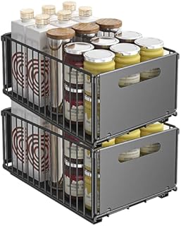 Soft Close Wire Basket Pull Out Shelf Organizer for Kitchen & Bathroom, Stackable Multi-Purpose Storage Solution, Versatile Black Design for Easy Organization
