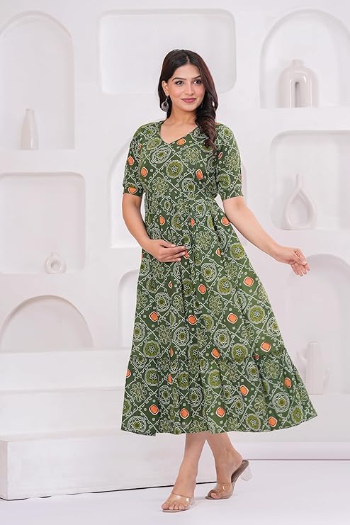 Image of Women Feeding Kurti for Women Cotton Maternity Kurta with Nursing Zip for Pre & Post Pregnancy