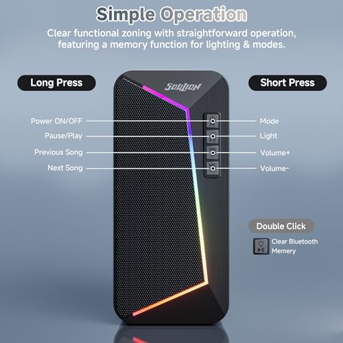 SOULION PC Speakers, USB C/USB Powered Computer Speakers with Volume Control Button, Colourful LED Light, Stereo 2.0, Desktop Speaker with USB/Bluetooth mode for Smartphones, Laptop, Monitor - Image 4