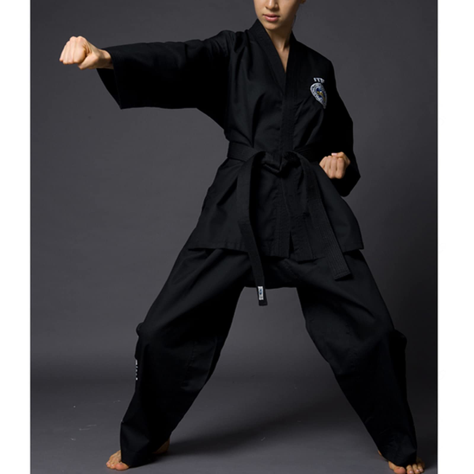 Schwarzer ITF Taekwondo-Anzug für Erwachsene, Bestickter Karate-Anzug Judo-Anzug für Das Judo-Training,Black-170
