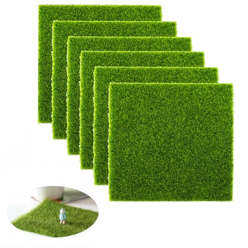 OYUUJII Herbe de Mousse Miniature,6 Pcs 15x15 cm Gazon Artificiel de Jardin Tapis Pelouse de Jardin Miniature Faux Gazon Exterieur Réaliste Herbe Artificiel pour Terrasse,Décoration Micro Paysage