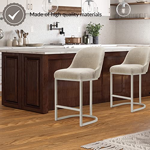 Leick Home Since 1910 Furniture Barrel Back Counter Stool (Set Of 2), Pewter/Oatmeal Linen #TOP1
