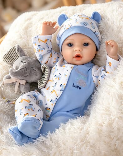 Aori Reborn Baby Dolls Boy - 18 Realistic Newborn Baby Doll with Blue Feeding Set & Birth Certificate - Lifelike Weighted Body for Role Play Gift for Kids Ages 3+