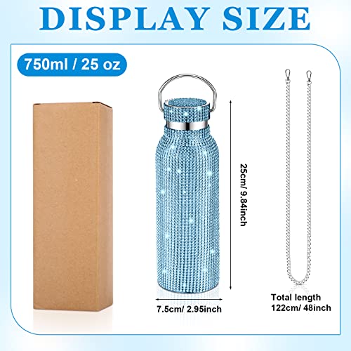 Zubebe 4 Pcs Diamond Water Bottle With Chain Bling Rhinestone Bottles Bulk Glitter Stainless Steel Water Bottle Sparkling Diamond Refillable Insulated Thermal Bottle, Silver, Black, Red, Blue (25 Oz) #TOP1