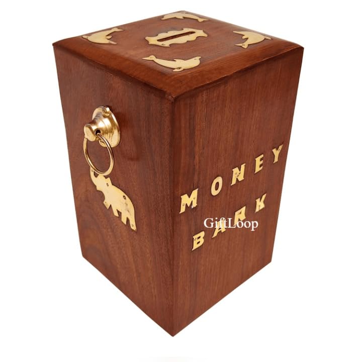 GiftLoop Wooden Money classic bank -8 X 5 X 5 Inch |Big Master Size Piggy Modern bank | Storage classic bank for Kids and Adults, Antique and Unique (B0CXHSTJVL) Amazon Price History, Amazon Price Tracker