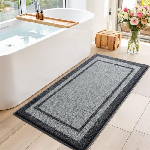 SFLXO Badematte, Rutschfester Badezimmerteppich, 120 x 70 cm, Grau – Ansicht 1