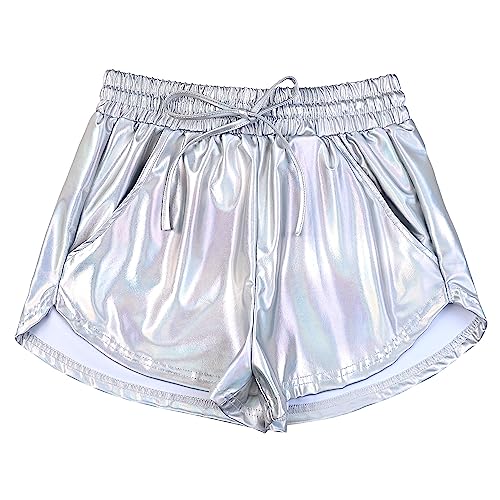 Mirawise Womens Metallic Shorts Yoga Party Shiny Sparkly Large Outfit Short Pants Metallic Color