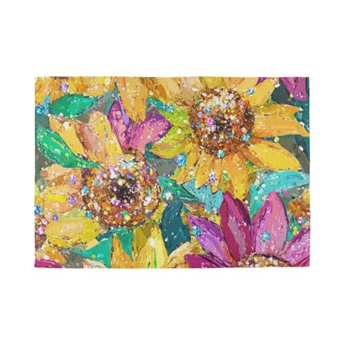 Sunflowers Jewelry Shining Glittering Decorative wipe off placemats for dining table pvc underplate mat porta platos para mesa set of 6 12x18