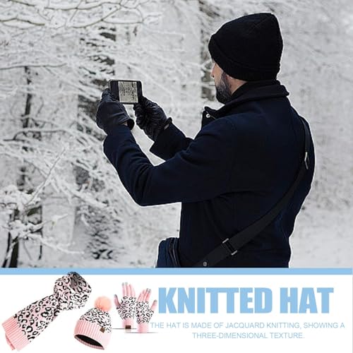 Winter Hat Scarf Gloves Set - Warm Knit Beanie With Cute Leopard Print, Cozy Knitted Hat, Cold Weather Scarf & Gloves Set | Comfortable Cold Weather Hat Scarf Gloves Set, Winter Accessories For Women4