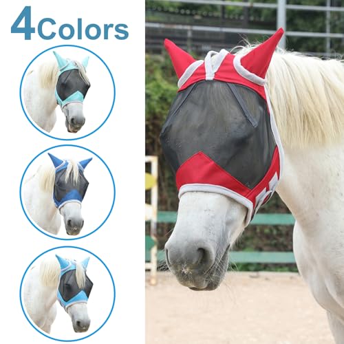 Gallopoff Máscara de mosca de cavalo com orelhas, máscara de mosca à prova de UV de malha fina para