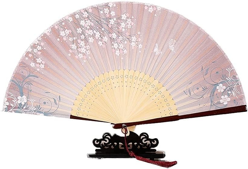 Folding Fan Folding Handheld Fan Japanese Vintage Retro Style Bamboo Fan with Fabric Sleeve Protection for Gift Home Ceremony Decorative Folding Fan (Color : C) (B)