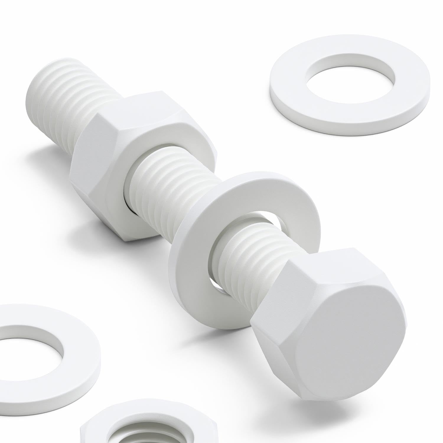 Caterpillar Red White 10X Hex Head Polypropylene (Pp) Plastic Nuts & Bolts, Washers, M10x60mm, Chemical Resistant