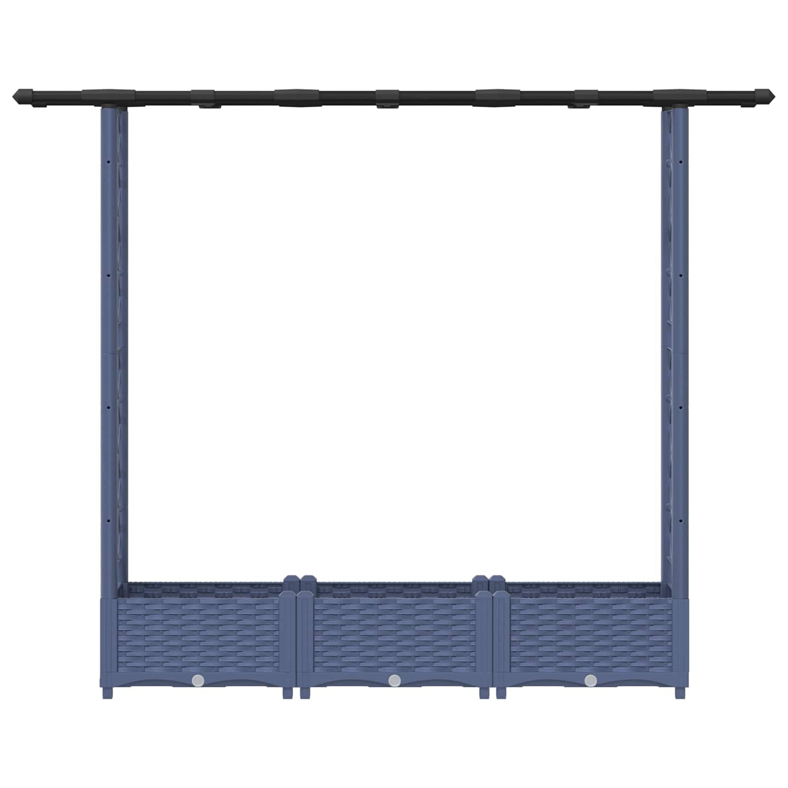 Jardinera con enrejado y techo, jardinera de polipropileno gris para jardín y terraza, 164 x 40 x 121 cm, resistente a la intemperie con riego y almacenamiento de agua para hierbas y verduras