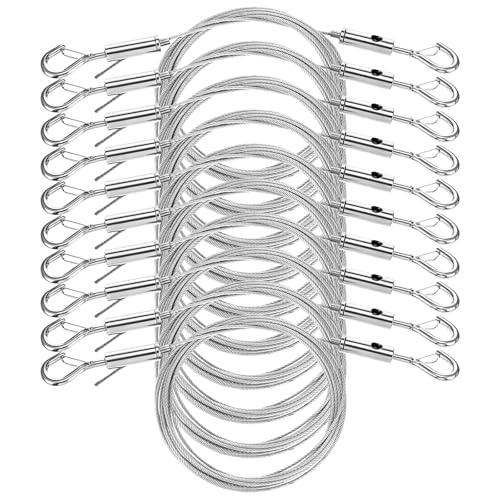 Image of Sibba 10pcs Adjustable Picture Hanging Wire Kit 9.8FT x 1.5mm Stainless Steel Heavy Duty Wire Rope with Hooks Cables Ropes for Hanging Mirrors, Billboards, Lamps, Flowerpot, Basket, Artwork (33lbs)