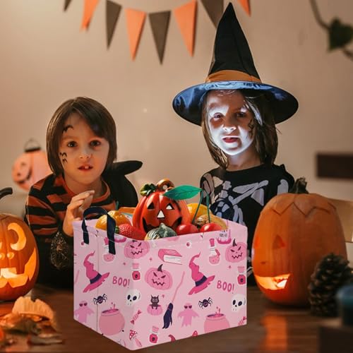 Image of Halloween Ghost thriller basket,Empty Halloween basket,Horror and thriller decor,Trick or Treat Box for Boys and Girls,Horror decor(Pink pumpkin)
