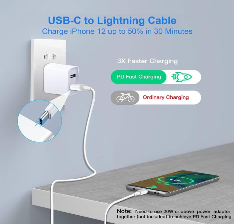 Image of USB-C to Lighting Cable compatible with iPhone | 60W Fast Charging | Braided | White | 1 Meter