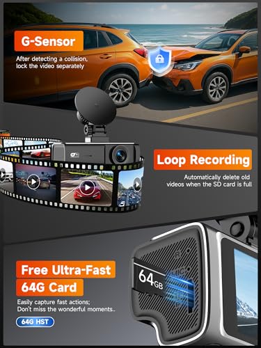 3 Channel 2.5K Dash Cam with 5GHz WiFi & APP Control, 2.5K+1080P+1080P Front Inside and Rear, Triple Dash Camera with SD Card, 24 Hours Parking Mode, Loop Recording, Night Vision - image 4