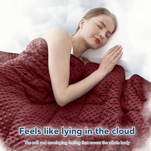 Topcee Weighted Blanket for Adults (20lbs 60"x80"), Minky Dots Heavy Blanket for Woman, Man Sleeping, Soft, Cozy and Cooling Weighted Throw Blankets, Machine Washable, Burgundy