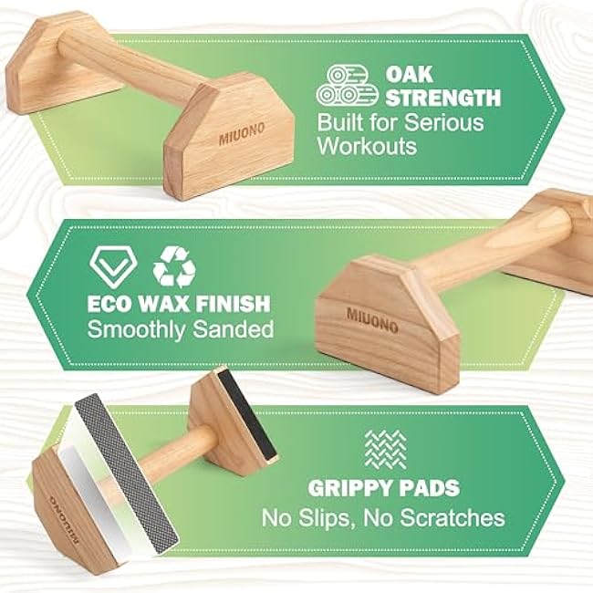 Parallettes Push Up Bar, Oak Wood Calisthenics Equipment for Home Gym with Non-Slip Base, Handstand Trainer Push Up Handles for Floor Dip Workout and Strength Training