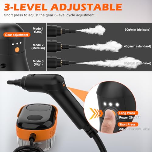 Image of Steam Cleaner for Home & Car-Portable Handheld Steamer for Cleaning with 3-Level Handle, 15s Heat-Up, Large Tank, 16 Accessories - Clean Grease, Grout, Tile, Floor, Couch, Dirt, Furniture