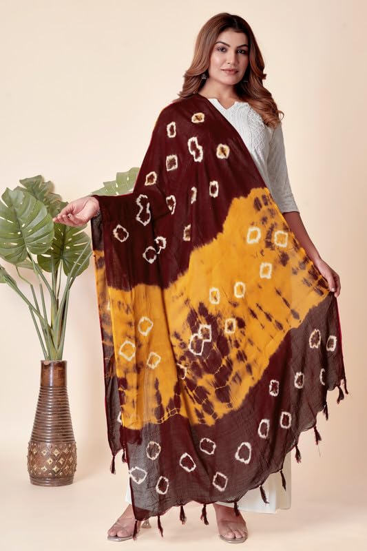 Image of Traditional Bandhani Dupatta for Women Soft Cotton Blend with Tie-Dye Print and Elegant Design for Ethnic