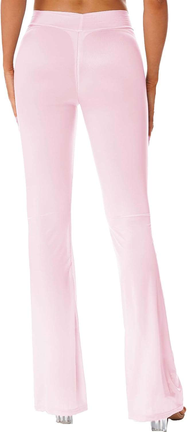 Women's High Waisted Mesh Sheer Flare Workout Pants Leggings Casual Bootleg Yoga Pants