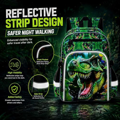 Image of 16 inch Dinosaur Backpack for Boys, 3Pcs Kids Bookbag with Lunch Box, School Backpacks for Elementary Preschool Kindergarten (Green)