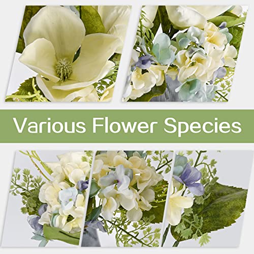Allhana White Peony Flowers, Artificial Fake Silk Flower Bouquet, Magnolia Leaves Hydrangea Flowers Picks Arrangement For Farmhouse Home Office Kitchen Dining Table Centerpieces Décor(6 Stems, Blue) #TOP5