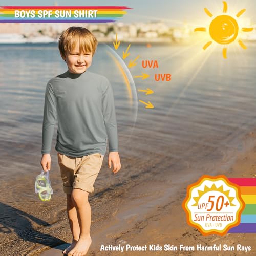Image of Boys Rash Guard Swim Shirts Long Sleeve UPF 50+ Swimwear Toddler Kids Sun Protection SPF Water Surfing Swimming Shirts 0-16Y