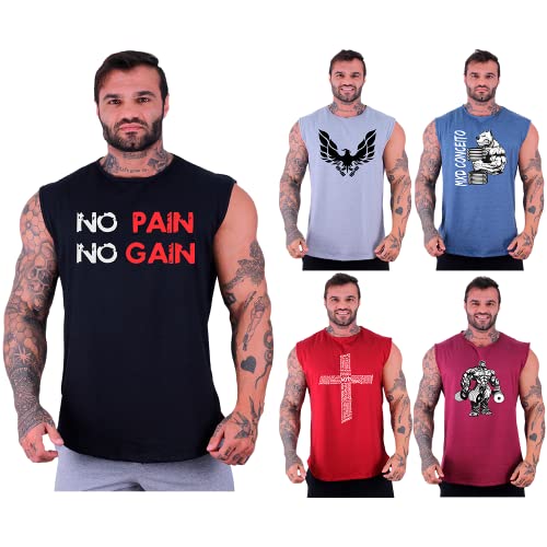Kit 5 Regatas Machão Longline Masculina MXD Conceito Sem Manga Treino Academia Musculação Estampada