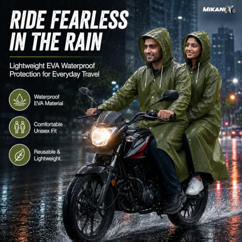 Image of MIKANIX Waterproof Hooded Raincoat for Men & Women | Full Length Reusable PVC Rain Wear | Lightweight Windproof Rain Jacket with Front Button Closure (Pack of 1)