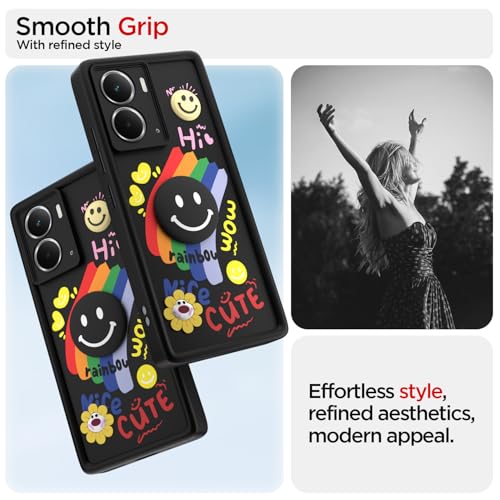 Image of Pikkme Back Cover for Realme P3 5G | Soft Silicone| Cute Rainbow Smile & 3D Cartoon Flower Design | Shockproof Raised Camera Protection Bumper Case (Black)