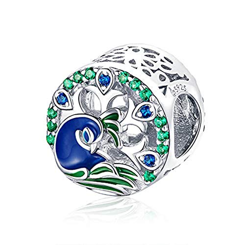 Peacock Charm 925 Sterling Silver Bird Peacock Charm Birds Charms fit Many Other European Charm Bracelet