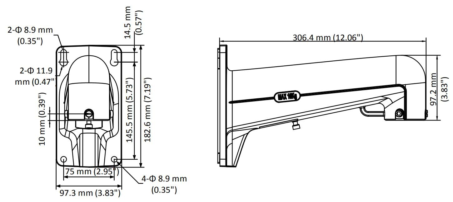 DS-1602ZJ Wall Mount Bracket for Hikvision PTZ Cameras White Length 306mm Width 97.3mm Height 182.6mm - Image 2