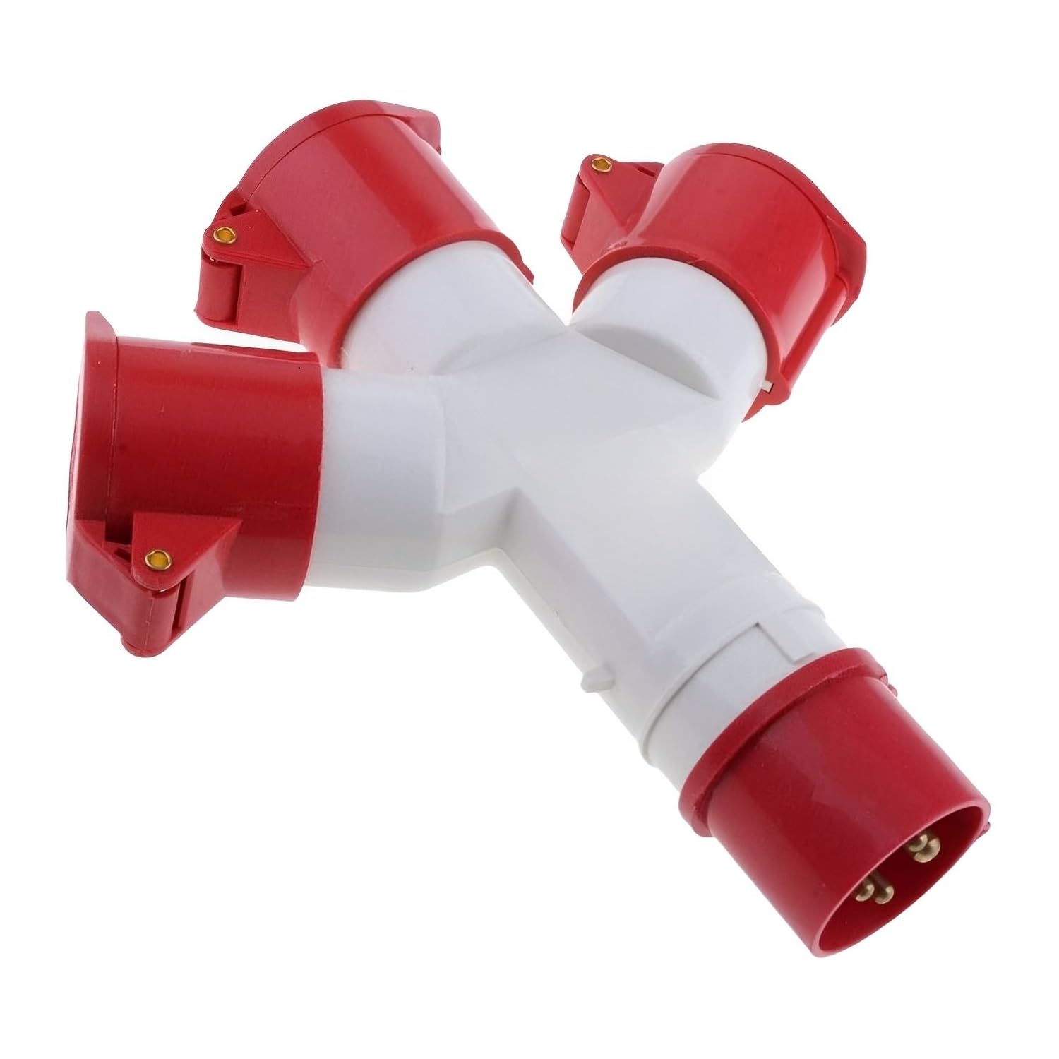 ExcInter 4PIN 16A Industrial Plug Socket Connector, 3P+E 380V-415V IP44 Waterproof 1 to 3 Way Electrical Splitter (1 Piece)
